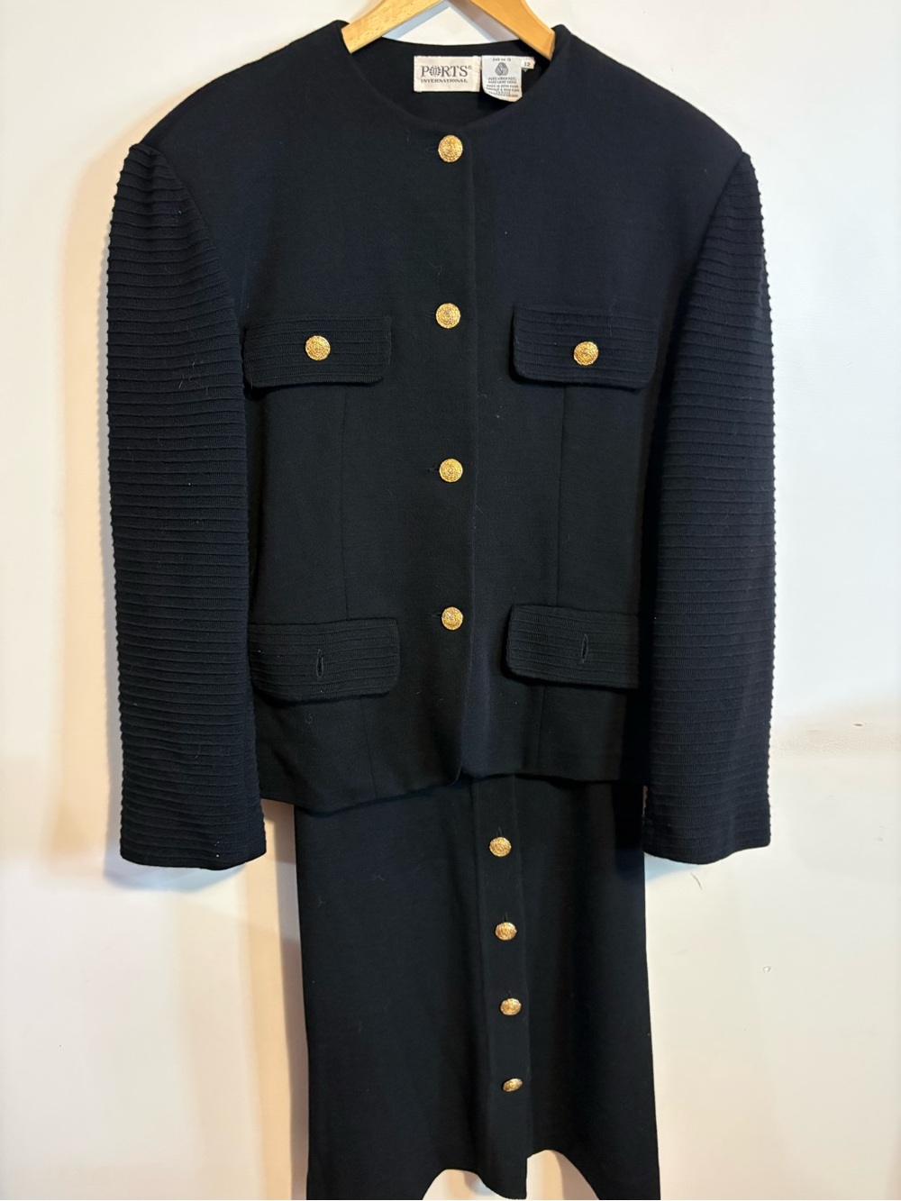 Ports Collection Black Two-Piece Skirt Set with Gold Buttons